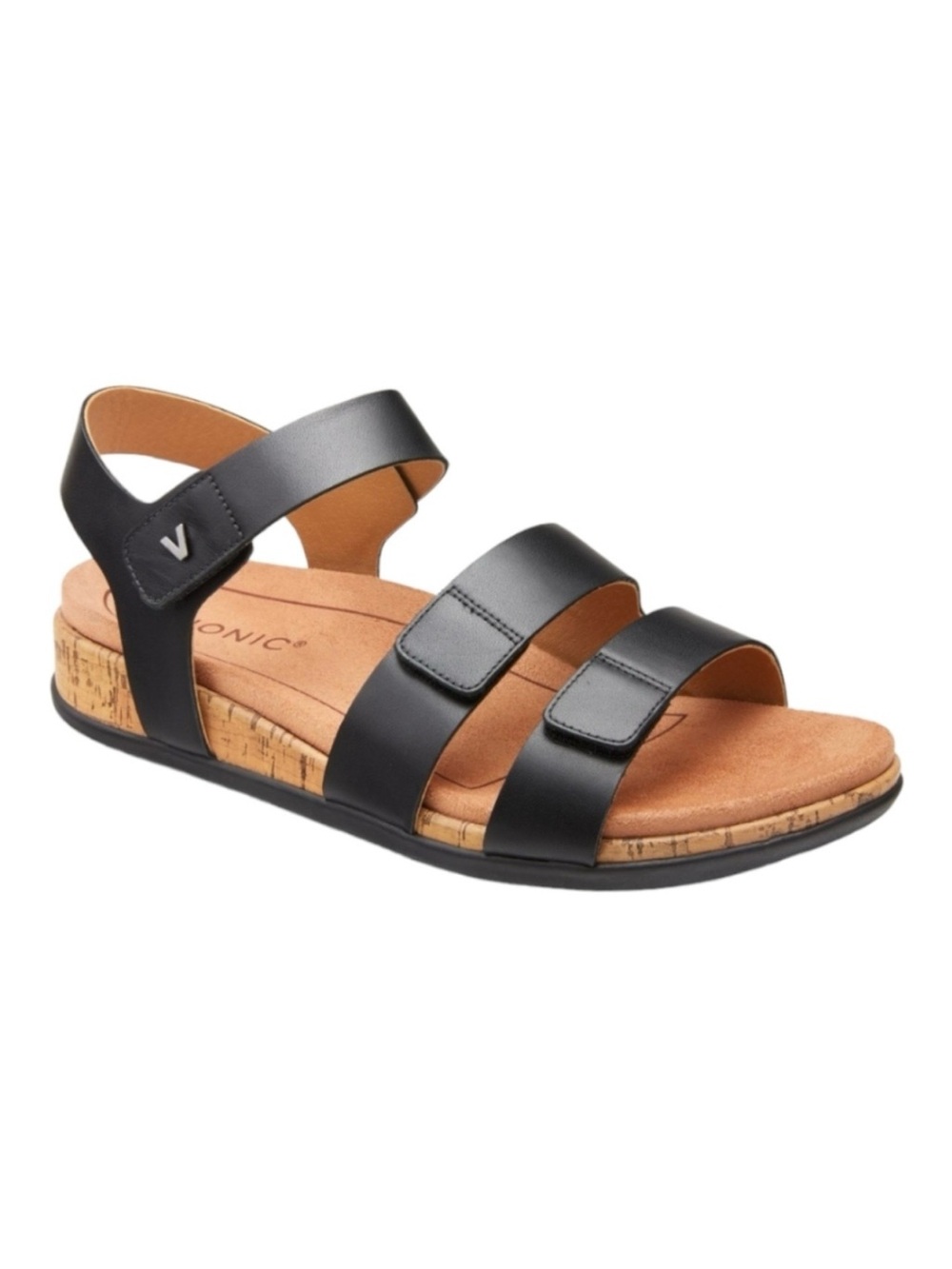 Vionic Colleen Black Leather Strappy Sandals Comfort Orthotic Arch Support Sz 6